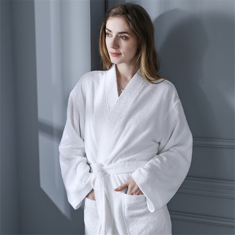 Luxe hotel lichtgewicht lange-nietje katoenen badstof badjas set