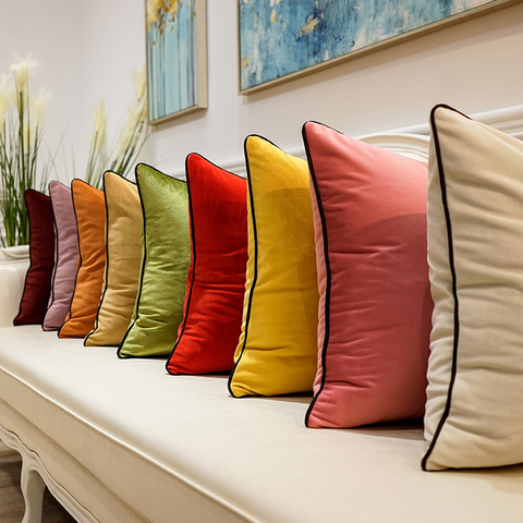 Hotel Slaapkamer Sofa Eenvoudig Comfortabel Effen Kleur Fluwelen Decoratie Kussen
